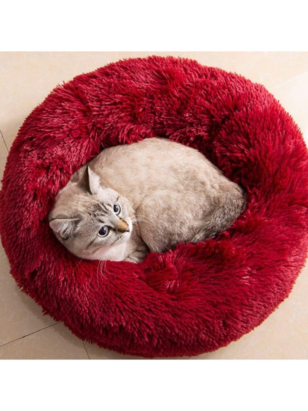 Cozy Washable Cat Bed 24" - Plush Round Anti-Anxiety Pet Bed for Cats & Small